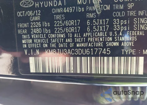 2013 Hyundai Tucson Gls из США, поврежденный, VIN KM8JU3AC3DU617745